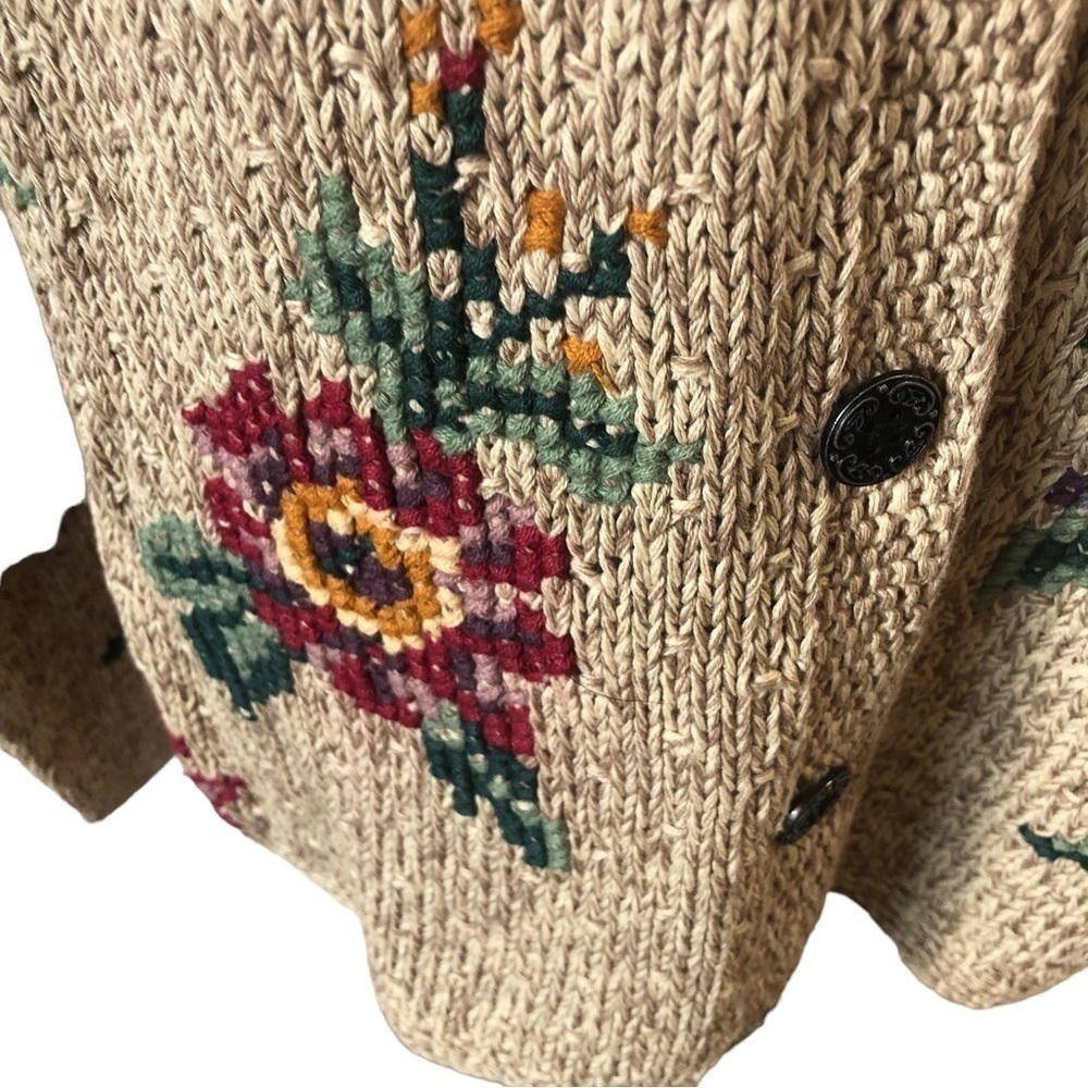 Bushwacker Ramie Cotton Cardigan Women L Oatmeal with Multicolor Floral - Picture 6 of 14